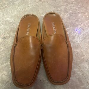 Prada Men's Tan Leather Slip-On Loafers